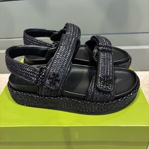 Women’s Tory Burch Kira Sport Raffia Sandal Black
